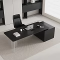 Black Modern Office Desk With Laptop Books Coffee Cup And Desk Lamp In Bright Room