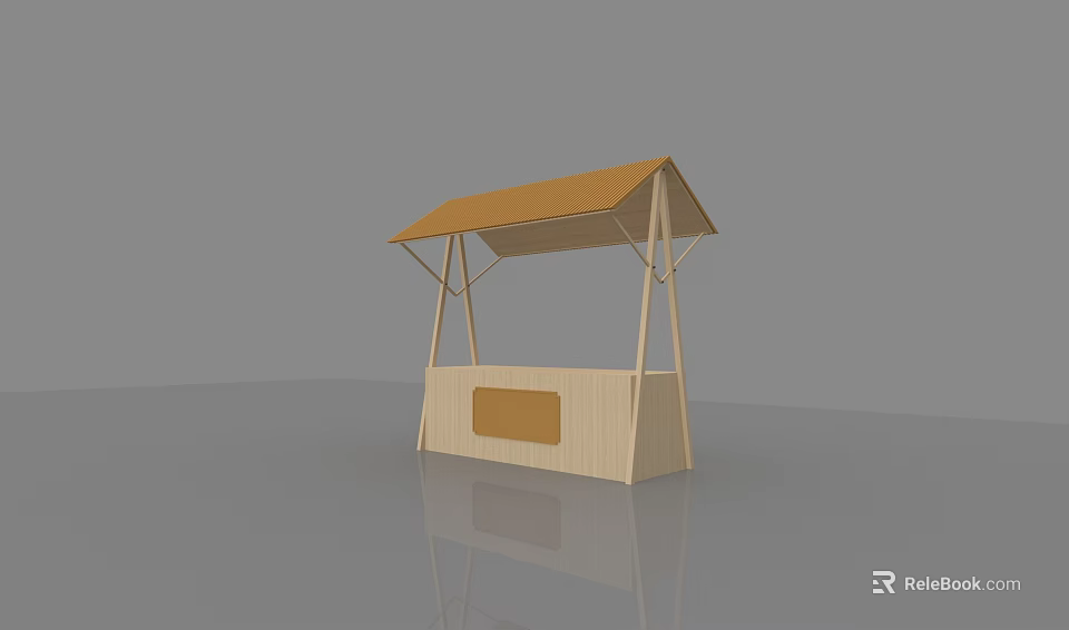 Modern Display Shelf With Orange Canopy Wooden Structure And Front Panel Design 3d model 