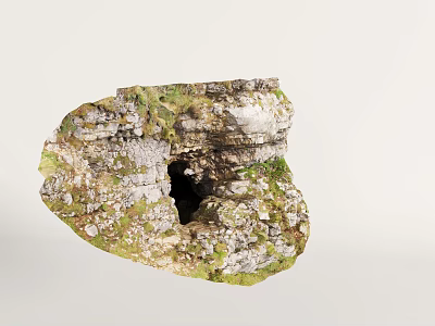 Moss Covered Rockery Stone With Natural Cave And Detailed Surface Texture 3d model