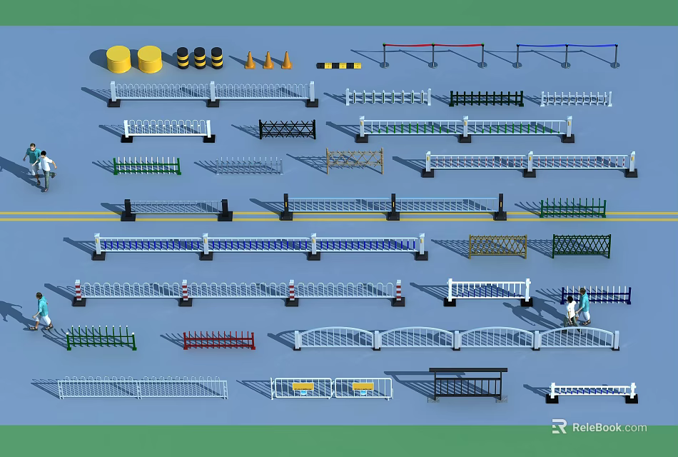 Different Types Of Decorative And Safety Fences For Traffic And Garden Use 3d model 