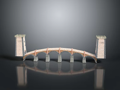 Architectural Model of Stone Arched Bridge with Twin Towers and Arched Structure 3d model