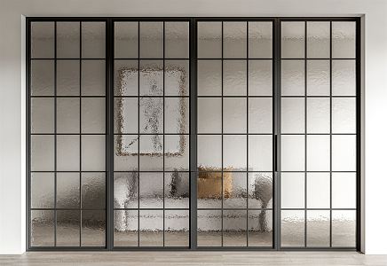 Modern sliding door metal frame glass door 3d model