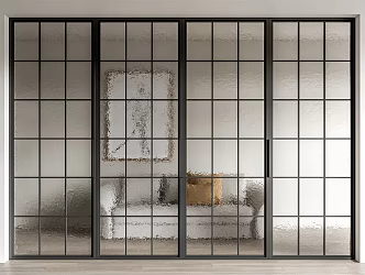 Modern sliding door metal frame glass door 3d model