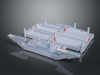 Transparent 3D Model of Industrial Platform Structure With Steps Red Markers and Walkway 3d model