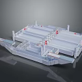 Transparent 3D Model of Industrial Platform Structure With Steps Red Markers and Walkway