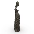 Stylish Dark Long Ruffled Dress With Hooded Collar And Flowy Silhouette