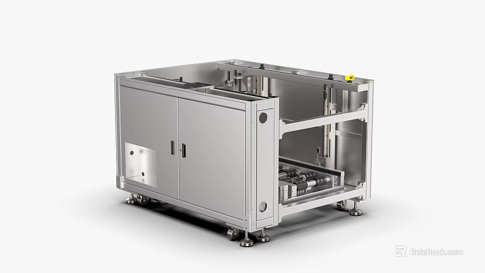 Industrial Equipment Silver Metal Structure with Cabinet Doors Wheels and Internal Components 3d model 