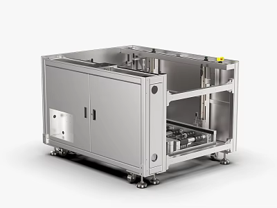 Industrial Equipment Silver Metal Structure with Cabinet Doors Wheels and Internal Components 3d model