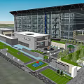 Modern Sales Office Building With Glass Curtain Walls And Landscaped Courtyard Gardens