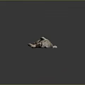 Relaxed Fluffy Orange Cat Lying Comfortably on Gray Background Surface