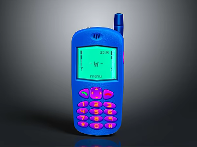 Vintage Mobile Phone With Blue Body Antenna Screen Display And Pink Keypad 3d model