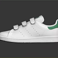 White Low Top Casual Sneakers With Green Accents Velcro Straps And Perforations