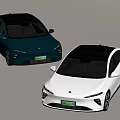 Two Modern Electric Cars With Sleek Teal And White Body And Black Roof