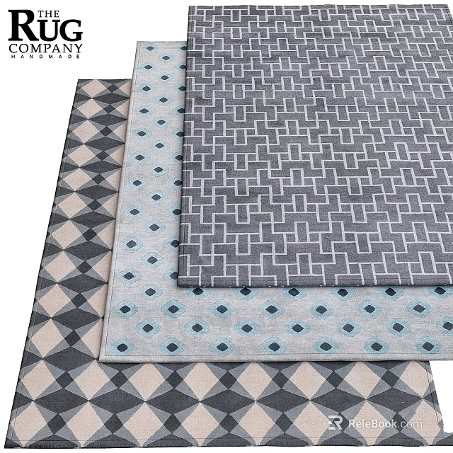 Stylish Square Rugs with Geometric Diamond Dot Patterns Gray Blue Black Beige for Home Decor 3d model 