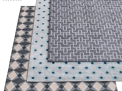 Stylish Square Rugs with Geometric Diamond Dot Patterns Gray Blue Black Beige for Home Decor 3d model