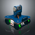 Small Blue Mobile Wheeled Robot Device With Top Sensor And Green Light Wheels 3d model
