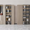 Modern Wooden Bookcase With Glass Doors LED Lighting And Decorative Shelves