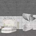 Modern Bridal Shop Interior with White Reception Desk Spiral Staircase Decorative Wall Art and Chandelier