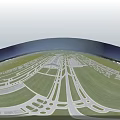 Aerial View Planning of Illuminated Airport Night Layout With Terminal Building And Runways