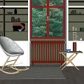 White Curved Leisure Rocking Chair With Small Side Table By Red Window