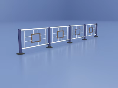 Architectural Railing With Square Decorative Frames White Crossbars Dark Posts And Stable Bases 3d model