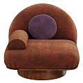 Brown Velvet Armchair With Purple Accent Modern Curved Design Wooden Round Base