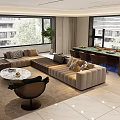 Modern Living Room Interior With Large Windows Sofa Coffee Table Green Counter And Plant