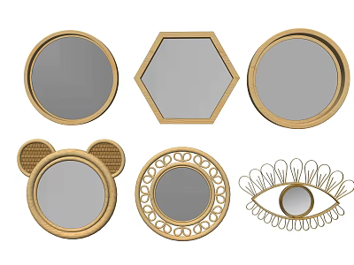 Decorative Mirrors With Various Shapes And Golden Frames For Home Wall Decor 3d model