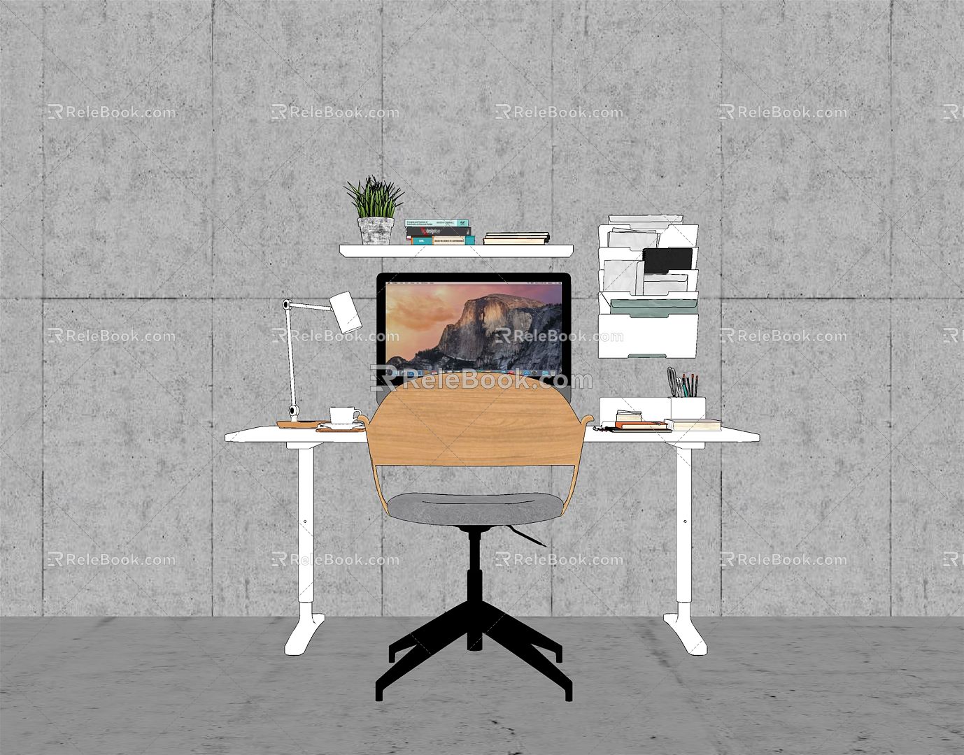 Modern computer desk and chair combination model