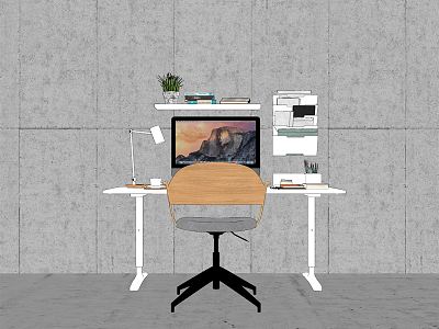 Modern computer desk and chair combination model