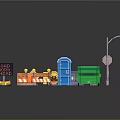 Road Work Construction Miniature Models With Traffic Lights Cones Trash Bin And Signage