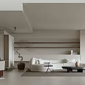 Modern Minimalist Living Dining Room With White Sofa Pendant Lights Open Layout And Wooden Shelves