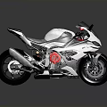 White And Black Sport Motorcycle With Carbon Fiber Components And Red Engine