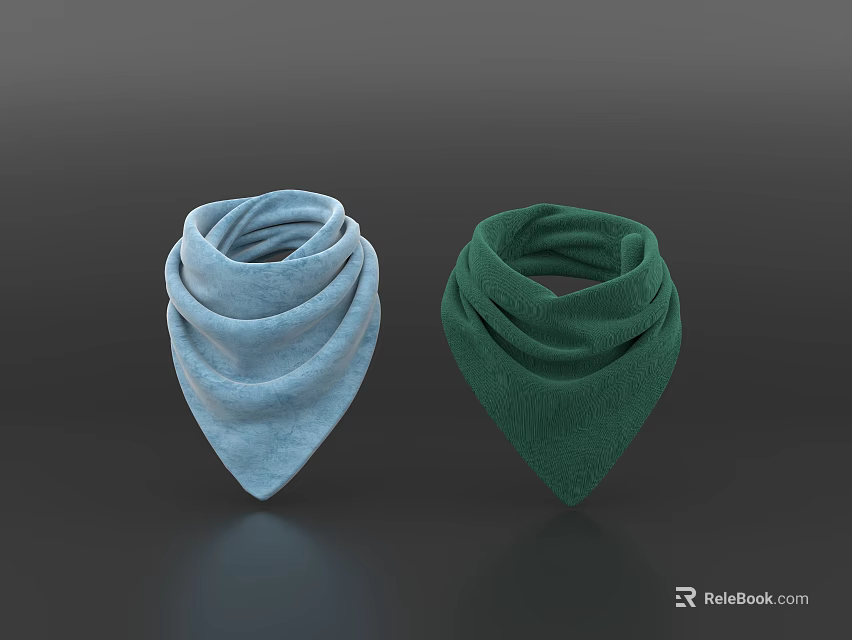 Light Blue and Green Folded Soft Bandanas as Fashion Accessories 3d model 