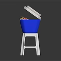 Open Blue Cooler With White Lid On Two White Plastic Stools Containing Colorful Ice
