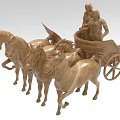 Wooden Sculpture of Four Horses Pulling Winged Chariot With Figures