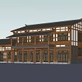 Traditional Chinese Wooden Architecture With Two Story Design Large Windows And Classic Eaves