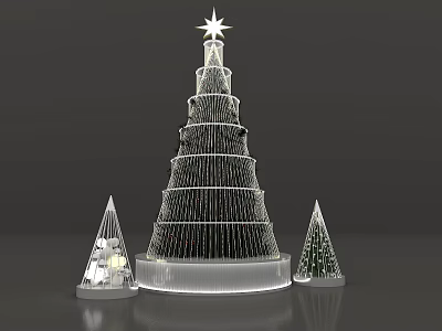 Illuminated Christmas Tree Art Installation With Wire Frame Structure Star Top And Small Cone Decorations 3d model