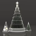 Illuminated Christmas Tree Art Installation With Wire Frame Structure Star Top And Small Cone Decorations