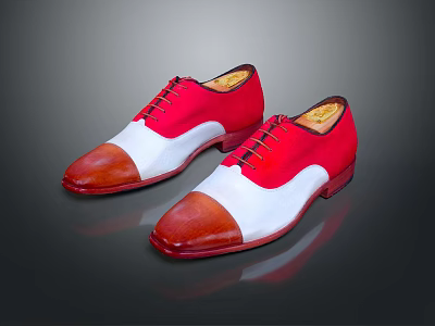 Red White Brown Leather Oxford Shoes With Classic Design And Lace Up Closure 3d model