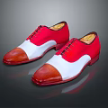 Red White Brown Leather Oxford Shoes With Classic Design And Lace Up Closure