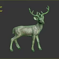 Realistic Standing Deer With Large Antlers On Dark Background With Reflection 3d model
