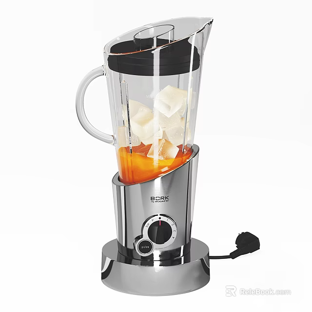 Modern Stainless Steel Blender With Ice Cubes And Orange Liquid For Blending Drinks 3d model 