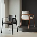 Modern Minimalist Leisure Chairs With Black Leather And Beige Fabric Walnut Legs In Interior