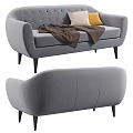 Modern Gray Multi-seat Sofa With Brown Throw Blanket And Decorative Pillows 3d model
