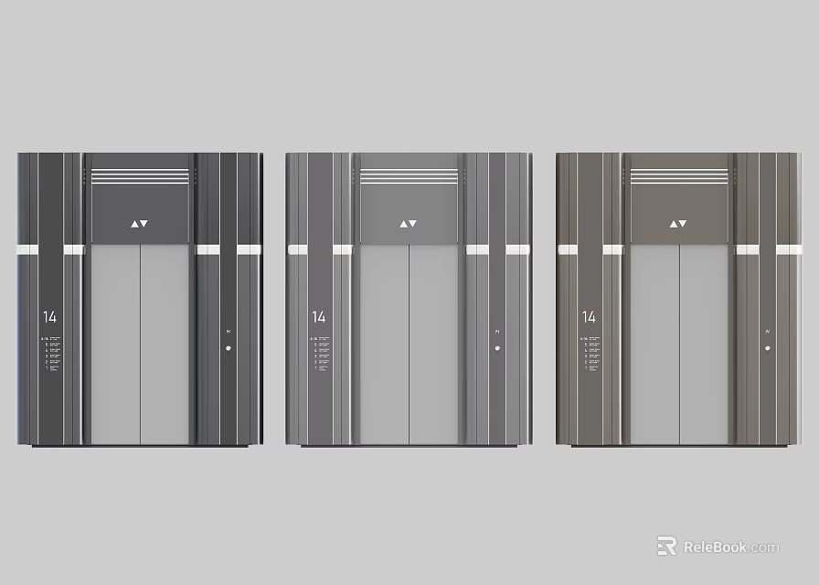Modern Elevator Door Designs With Gray And Dark Gray Striped Panels 3d model 
