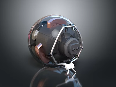 Spherical Equipment Featuring Transparent Casing Metal Frame And Internal Mechanical Components 3d model