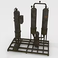 Rustic Industrial Equipment Setup With Cylindrical Tanks Pipes On Metal Frame