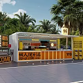 Modern Container Building Retail Store With Palm Trees And Welcome Sign Outdoor