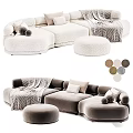 Plush Velvet Sectional Sofa With Neutral Tones Pillows Blanket And Ottoman Multiple Color Options